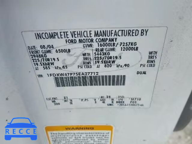 2005 FORD F450 SUPER 1FDXW47P75EA27712 image 9