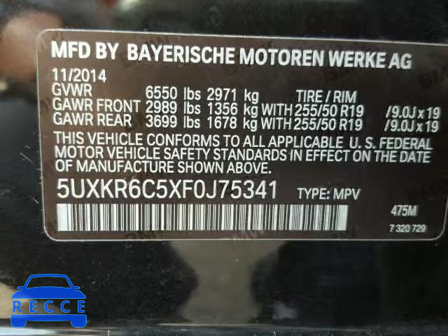 2015 BMW X5 XDRIVE5 5UXKR6C5XF0J75341 Bild 9