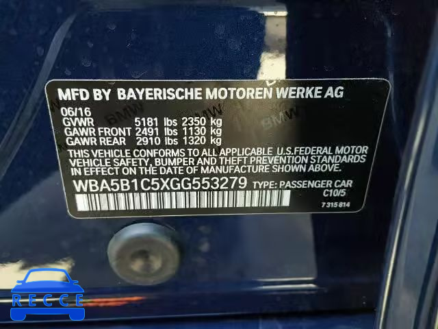 2016 BMW 535I WBA5B1C5XGG553279 зображення 9
