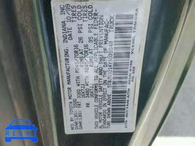 2000 TOYOTA TUNDRA 5TBJN3214YS035848 image 9