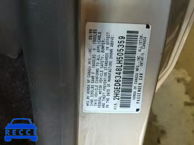 1990 HONDA CIVIC 2HGED6348LH505359 Bild 9