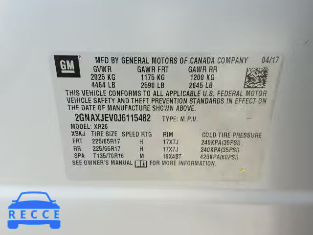 2018 CHEVROLET EQUINOX LT 2GNAXJEV0J6115482 image 9