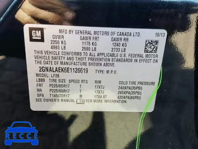 2014 CHEVROLET EQUINOX 2GNALAEK6E1126619 image 9