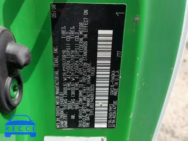 2008 TOYOTA TUNDRA 5TFLU52148X013020 image 9
