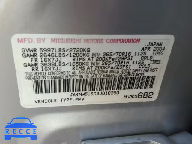 2004 MITSUBISHI MONTERO LI JA4MW51S04J010390 image 9