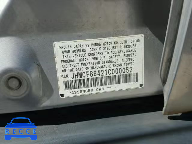 2001 HONDA ACCORD DX JHMCF86421C000052 image 9