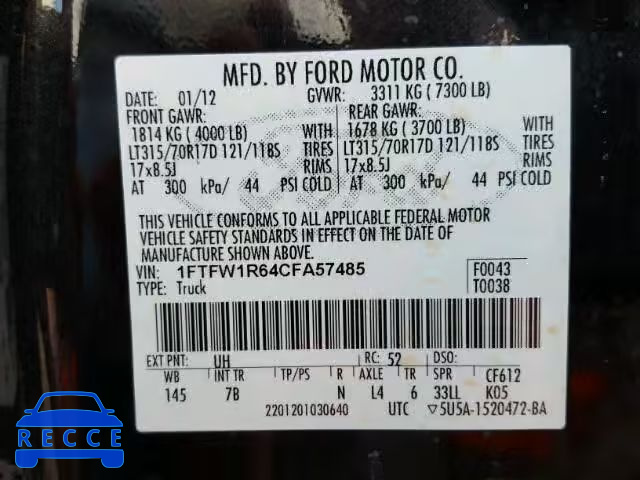 2012 FORD F150 SVT R 1FTFW1R64CFA57485 image 9