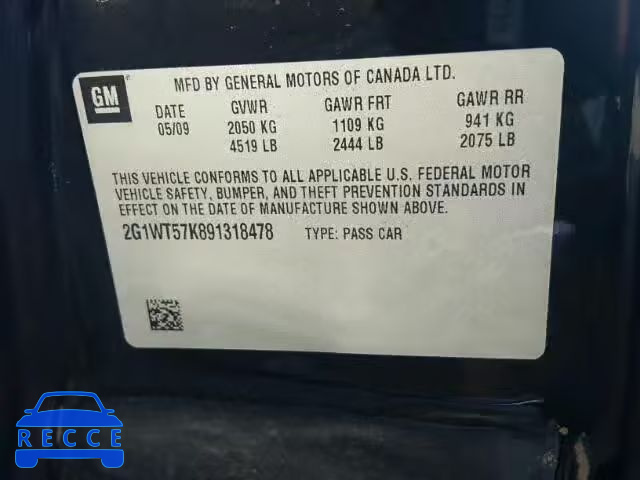 2009 CHEVROLET IMPALA 2G1WT57K891318478 image 9