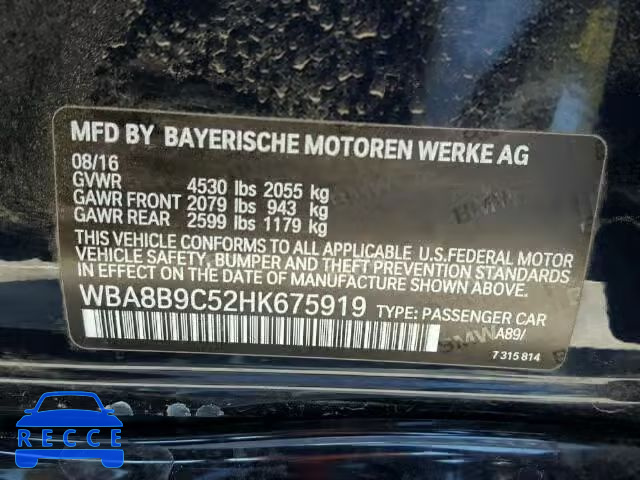 2017 BMW 330 I WBA8B9C52HK675919 зображення 9