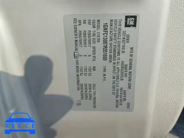 2007 CHEVROLET TAHOE 1GNFC13087R351609 Bild 9
