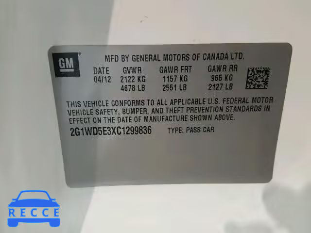 2012 CHEVROLET IMPALA POL 2G1WD5E3XC1299836 image 9