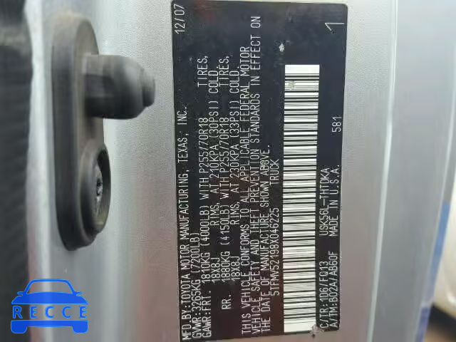 2008 TOYOTA TUNDRA 5TFMV52198X046225 image 9