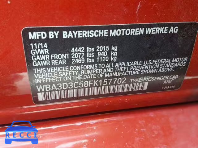 2015 BMW 328D WBA3D3C58FK157702 зображення 9