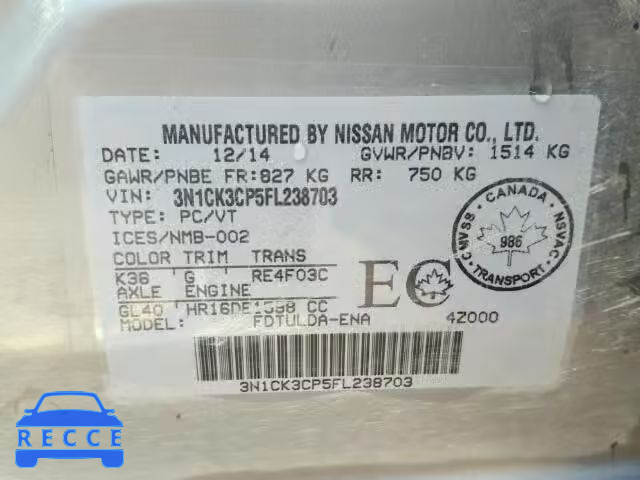 2015 NISSAN MICRA 3N1CK3CP5FL238703 image 9