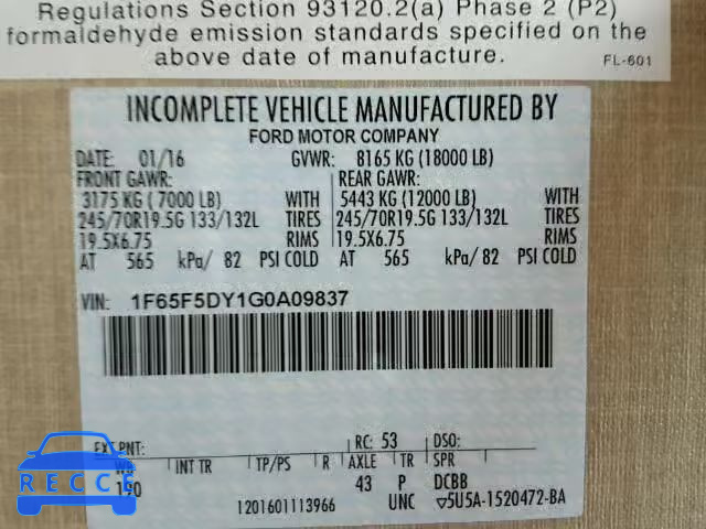 2016 FORD SUPER DUTY 1F65F5DY1G0A09837 image 9