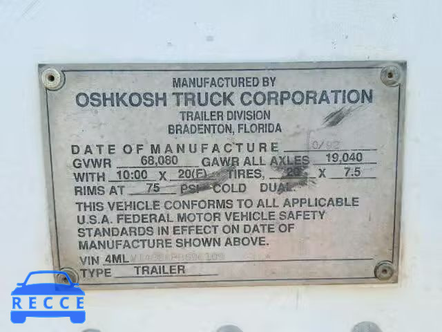 1993 OSHKOSH MOTOR TRUCK CO. TRAILER 4MLV14828PB696109 image 9