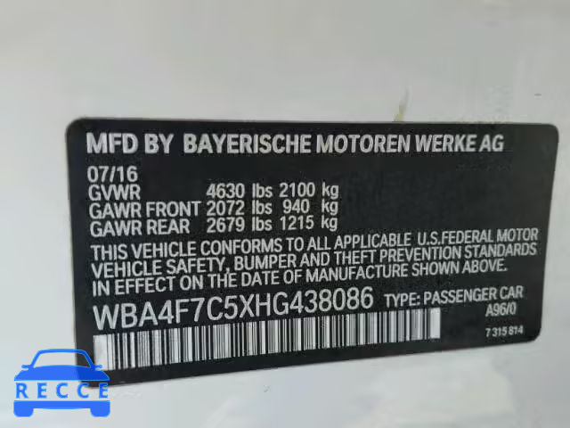 2017 BMW 430I GRAN WBA4F7C5XHG438086 image 9
