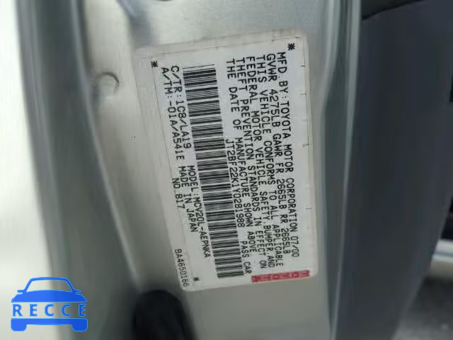 2000 TOYOTA CAMRY JT2BF22K1Y0281988 image 9