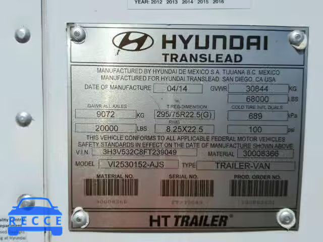 2015 HYUNDAI HYCUBE 3H3V532C8FT239049 Bild 9