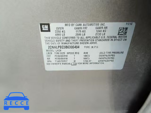 2011 CHEVROLET EQUINOX 2CNALPEC5B6306494 image 9