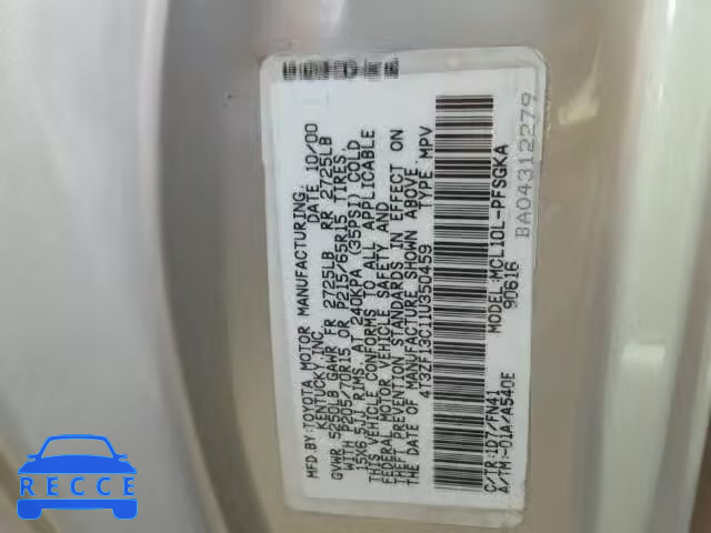 2001 TOYOTA SIENNA 4T3ZF13C11U350459 image 9