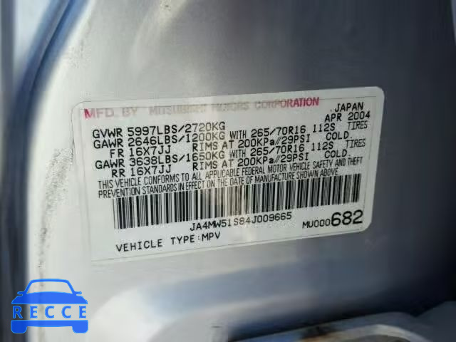 2004 MITSUBISHI MONTERO LI JA4MW51S84J009665 image 9