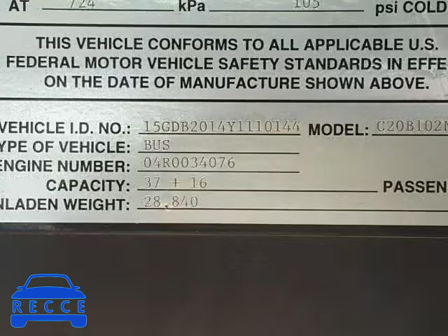 2000 GILLIG SUBARAN BU 15GDB2014Y1110144 image 9