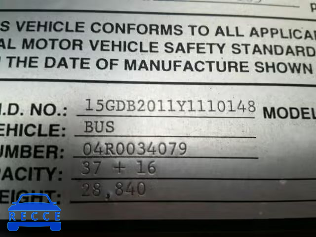 2000 GILLIG SUBARAN BU 15GDB2011Y1110148 image 9