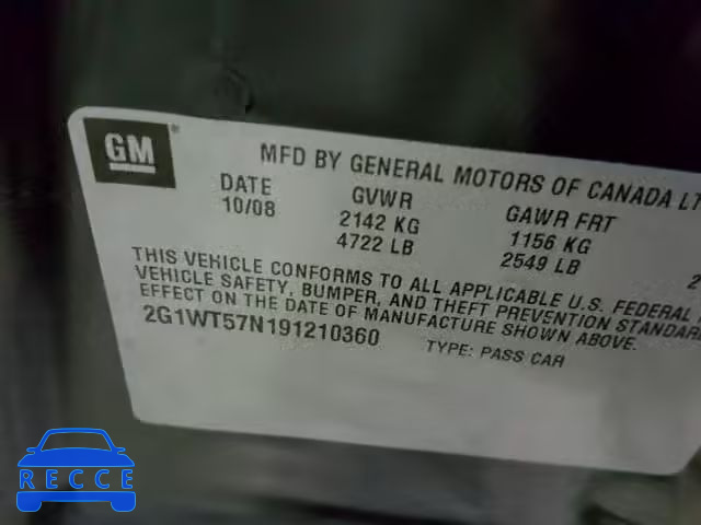 2009 CHEVROLET IMPALA 2G1WT57N191210360 Bild 9