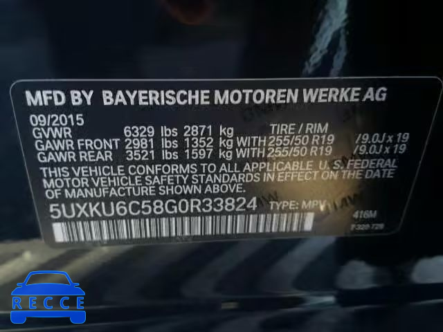 2016 BMW X6 XDRIVE5 5UXKU6C58G0R33824 image 9