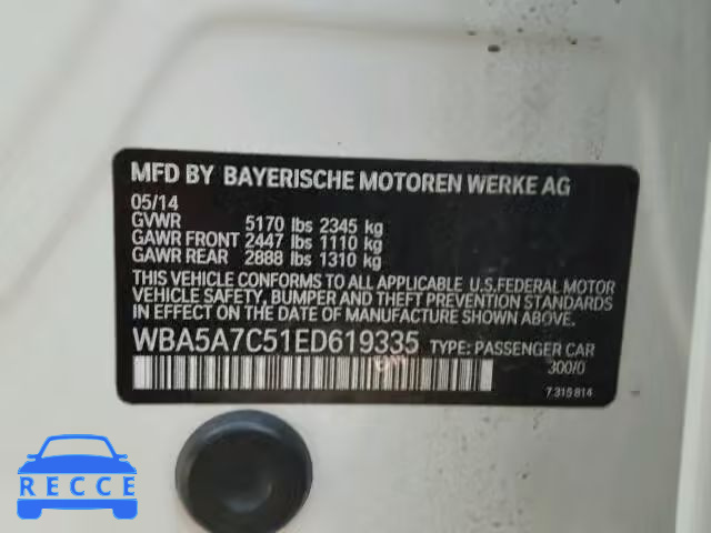 2014 BMW 528 WBA5A7C51ED619335 зображення 9