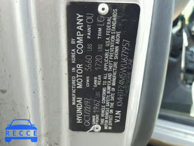 1998 HYUNDAI ELANTRA KMHJF24M5WU677957 image 9