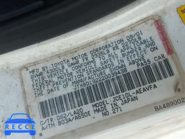 2002 LEXUS IS JTHBD192220039438 image 9