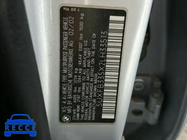 2002 BMW X5 5UXFB335X2LH33513 image 9