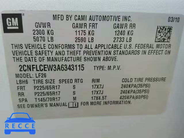 2010 CHEVROLET EQUINOX 2CNFLCEW3A6343115 image 9