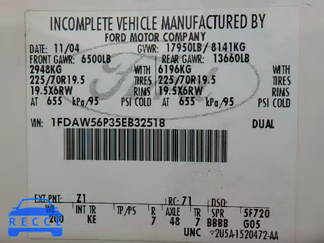 2005 FORD F550 SUPER 1FDAW56P35EB32518 image 9