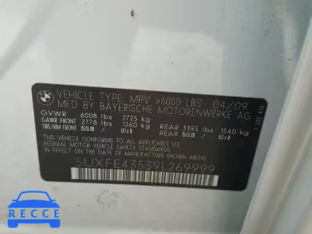 2009 BMW X5 5UXFE43539L269999 image 9