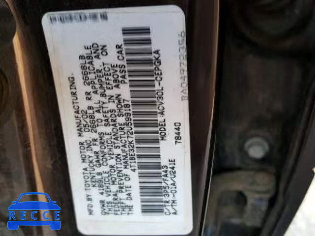 2002 TOYOTA CAMRY 4T1BE32K72U599187 image 9