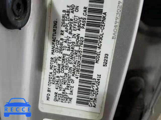 2002 TOYOTA CAMRY 4T1BE32K12U577623 image 9