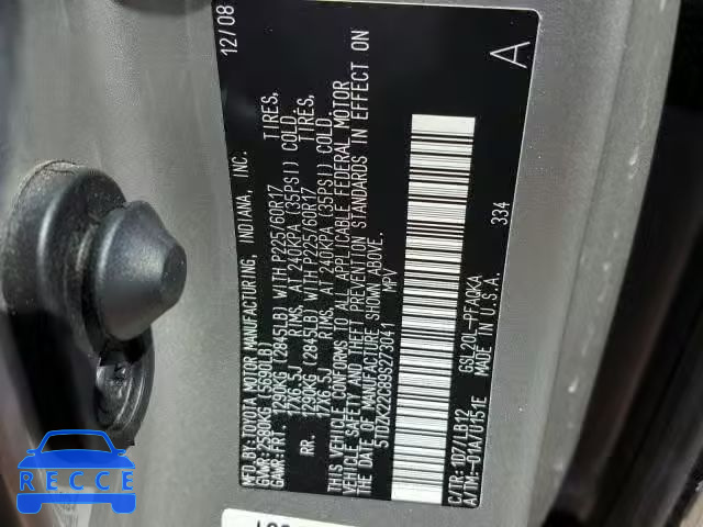 2009 TOYOTA SIENNA 5TDZK22C89S273041 зображення 9