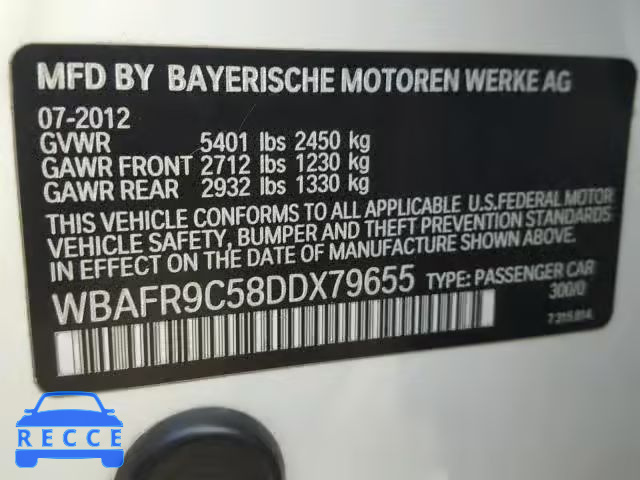 2013 BMW 550I WBAFR9C58DDX79655 image 9
