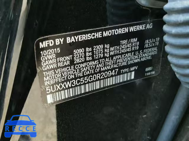 2016 BMW X4 XDRIVE 5UXXW3C55G0R20947 image 9