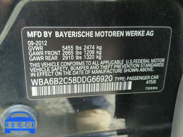 2013 BMW 650I WBA6B2C58DDG66920 image 9