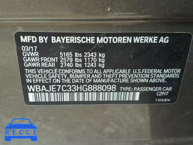 2017 BMW 540 XI WBAJE7C33HG888098 зображення 9