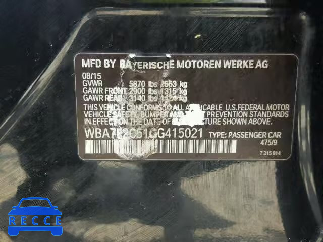 2016 BMW 750 WBA7F2C51GG415021 image 9