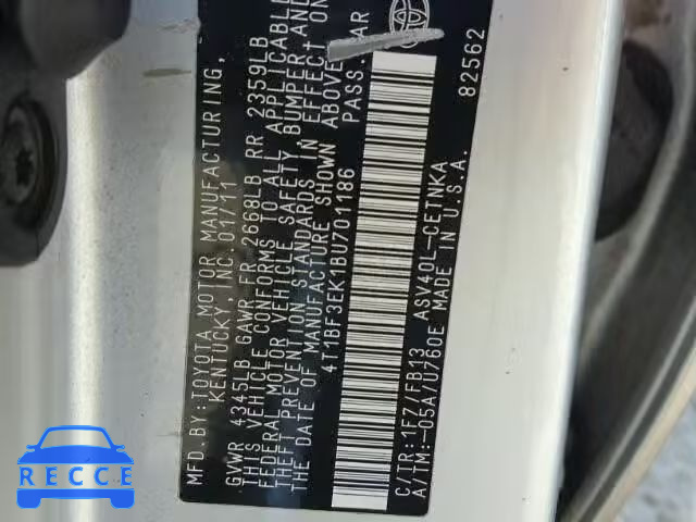 2011 TOYOTA CAMRY 4T1BF3EK1BU701186 image 9