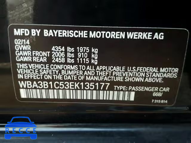 2014 BMW 320 WBA3B1C53EK135177 зображення 9