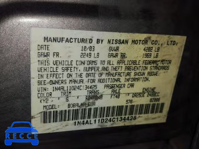 2004 NISSAN ALTIMA BAS 1N4AL11D24C134425 Bild 9