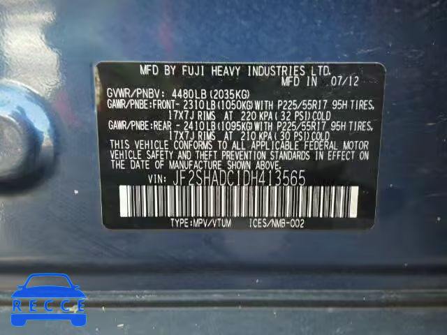 2013 SUBARU FORESTER JF2SHADC1DH413565 image 9