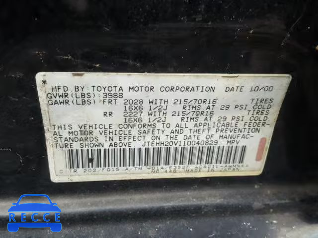 2001 TOYOTA RAV 4 JTEHH20V110040829 image 9